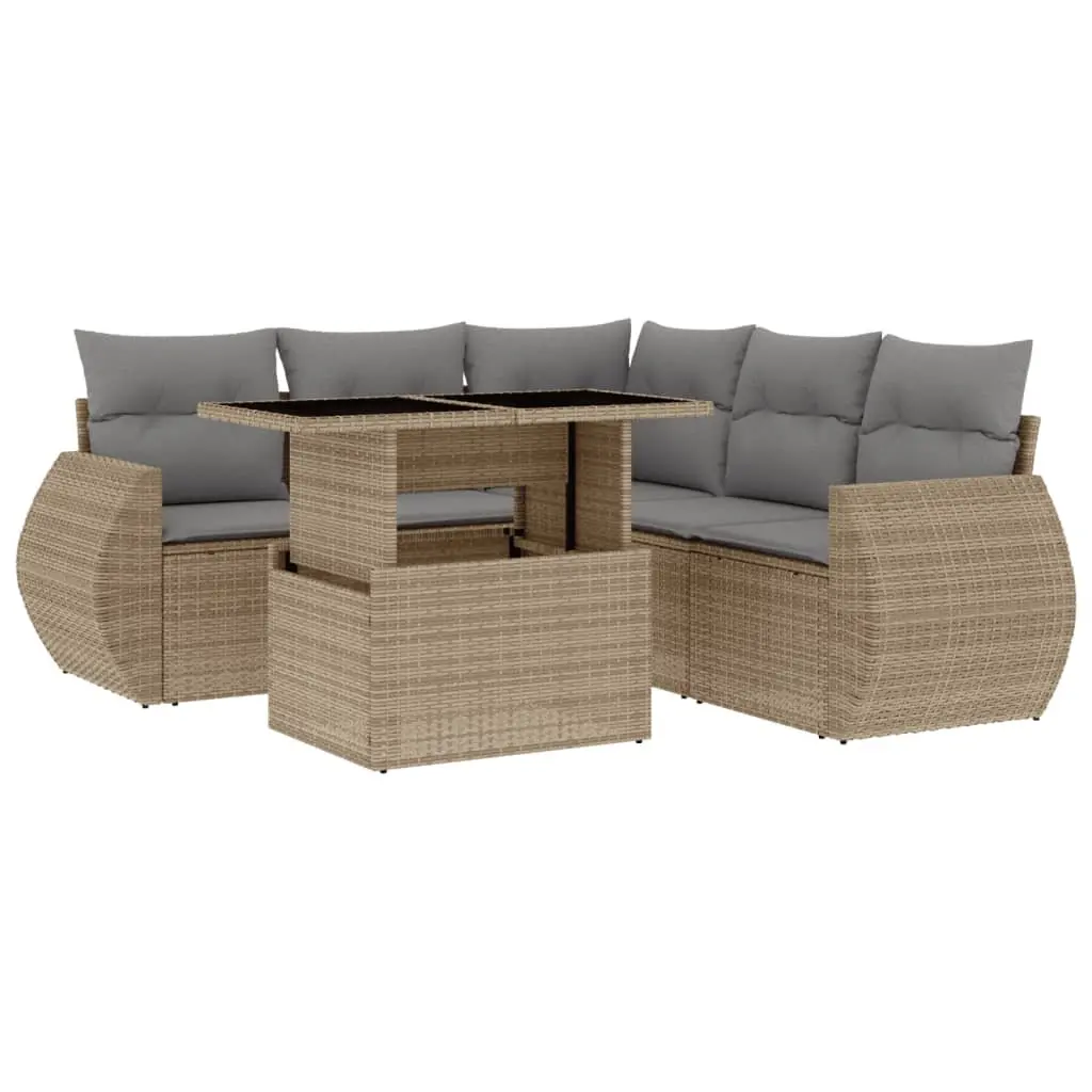 Beige Outdoor Garden Sofa Set 6 Piece Modular Furniture with Removable Cushions