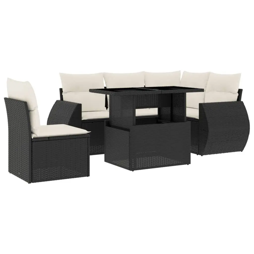 6 Piece Garden Sofa Set Black Poly Rattan Outdoor Patio Furniture with Cushions
