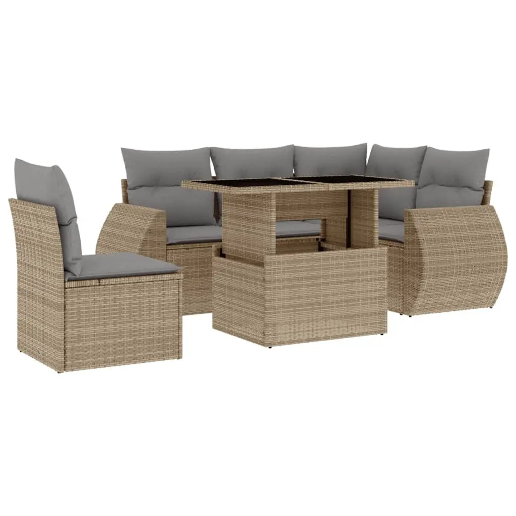 Garden Sofa Set 6 Piece Outdoor Furniture Beige Cushions Patio Seating