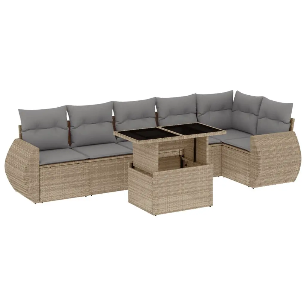7 Piece Garden Sofa Set Outdoor Furniture Patio Lounge Beige Poly Rattan
