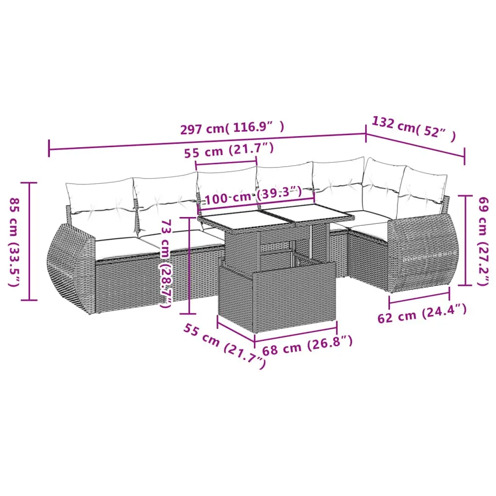7 Piece Garden Sofa Set Outdoor Furniture Patio Lounge Beige Poly Rattan