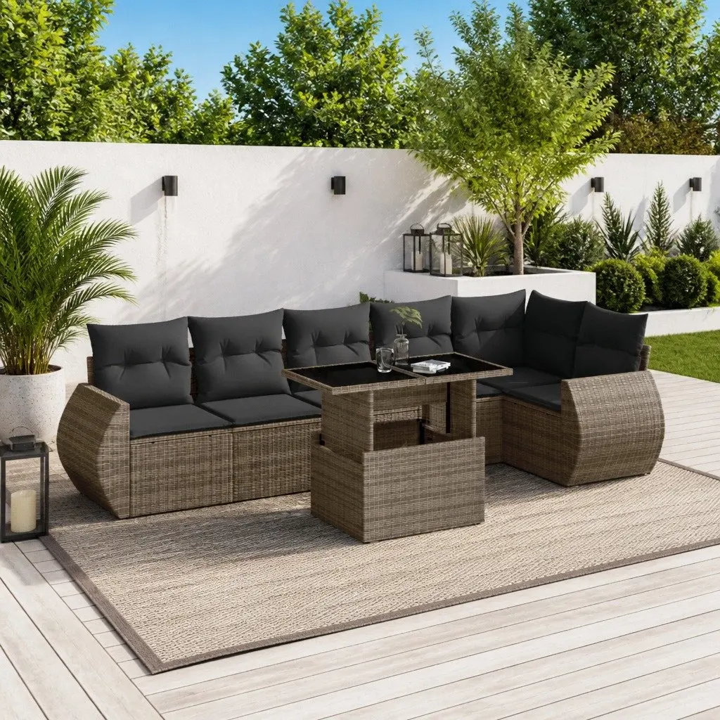 7 Piece Garden Sofa Set Outdoor Furniture Grey Poly Rattan with Cushions