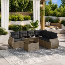Comfortable Grey Outdoor Sofa Set 7 Pieces with Cushions