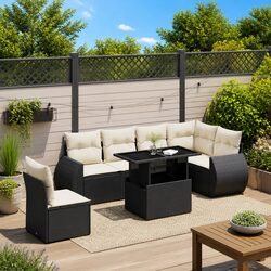 7 Piece Garden Sofa Set Outdoor Patio Furniture Black PE Rattan with Cushions