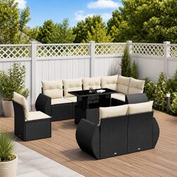 Comfortable 9 Piece Garden Sofa Set with Cushions