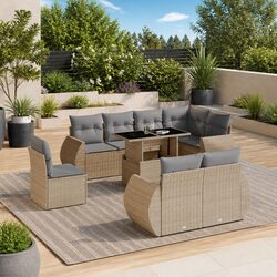Comfortable and Durable 9 Piece Beige Garden Sofa Set
