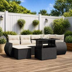 Reliable 7-Piece Black PE Rattan Sofa Set for Outdoor Comfort