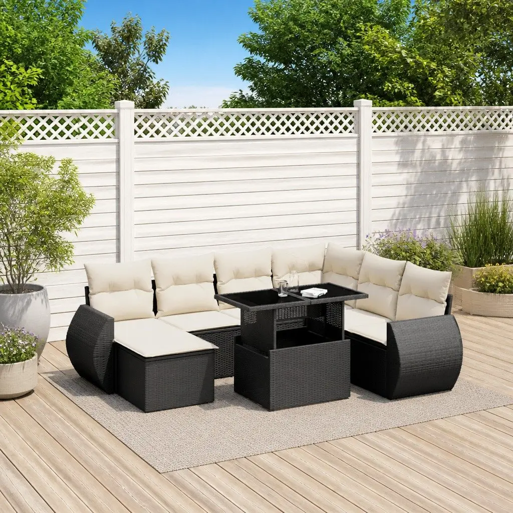 Garden Sofa Set 8 Piece Outdoor Furniture Black Poly Rattan with Cushions