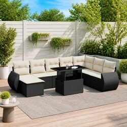Comfortable 9 Piece Garden Sofa Set in Black Rattan