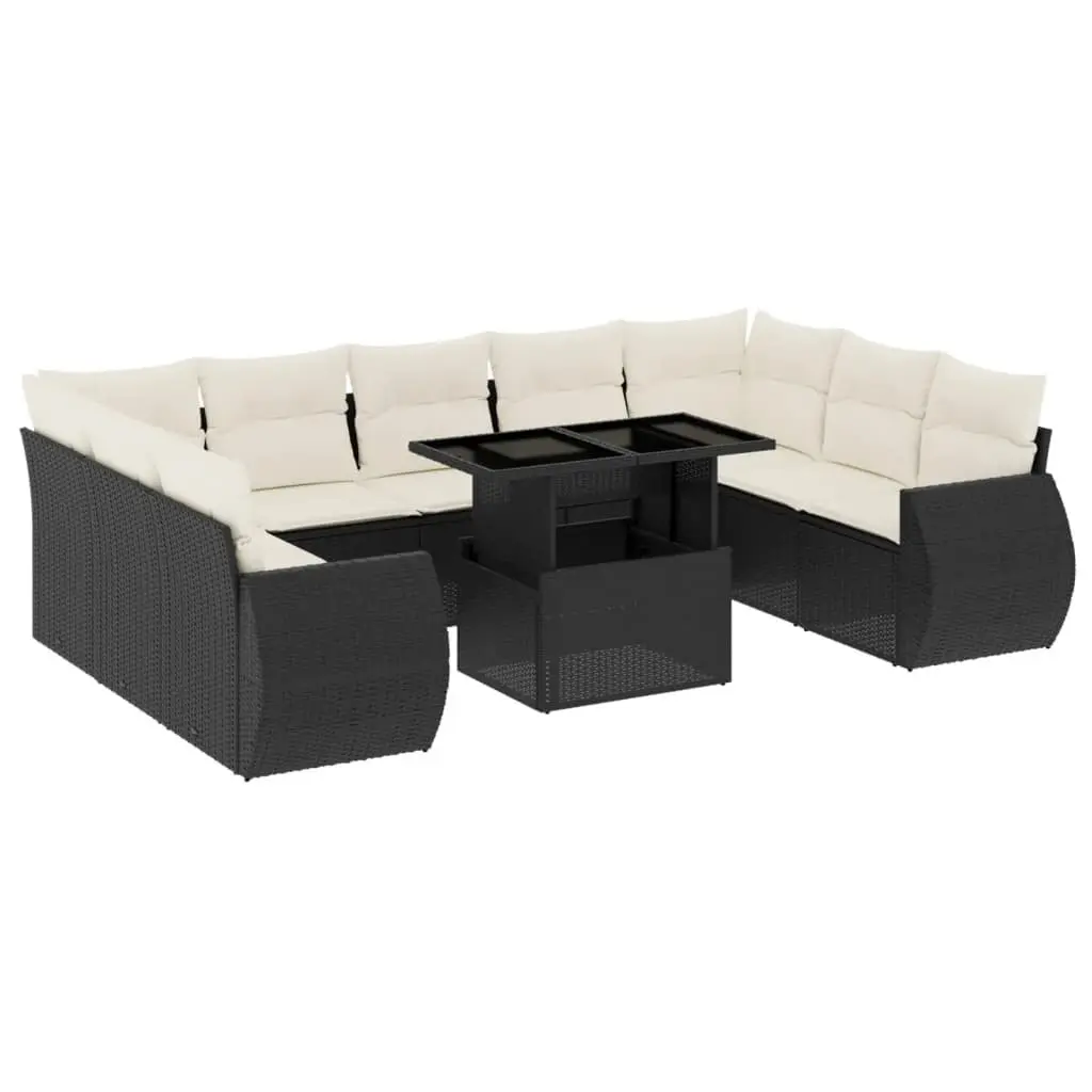 10 Piece Garden Sofa Set Outdoor Furniture Patio Lounge Black Poly Rattan