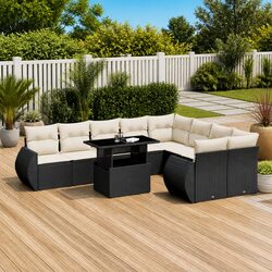 Comfortable and Durable Black Garden Sofa Set, 10 Pieces