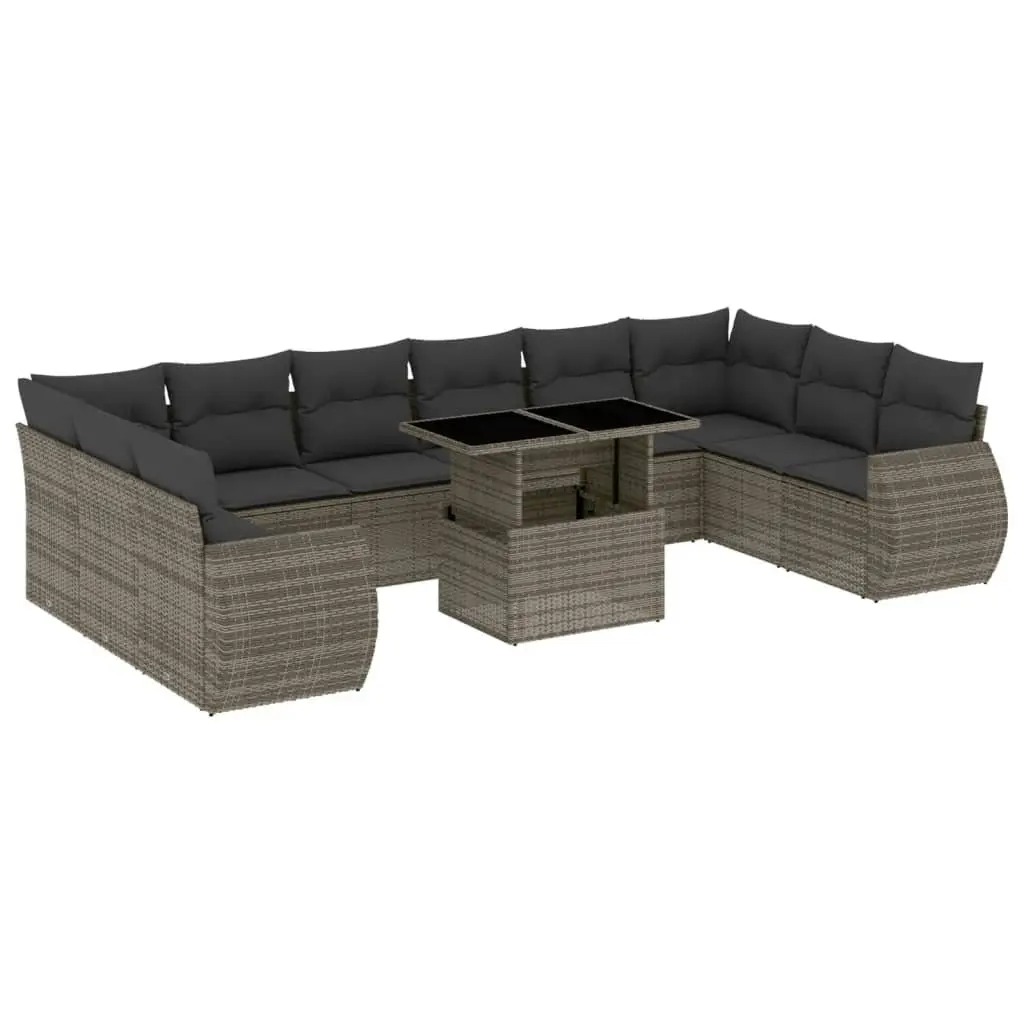 Garden Sofa Set 11 Piece Grey Poly Rattan Outdoor Furniture with Cushions