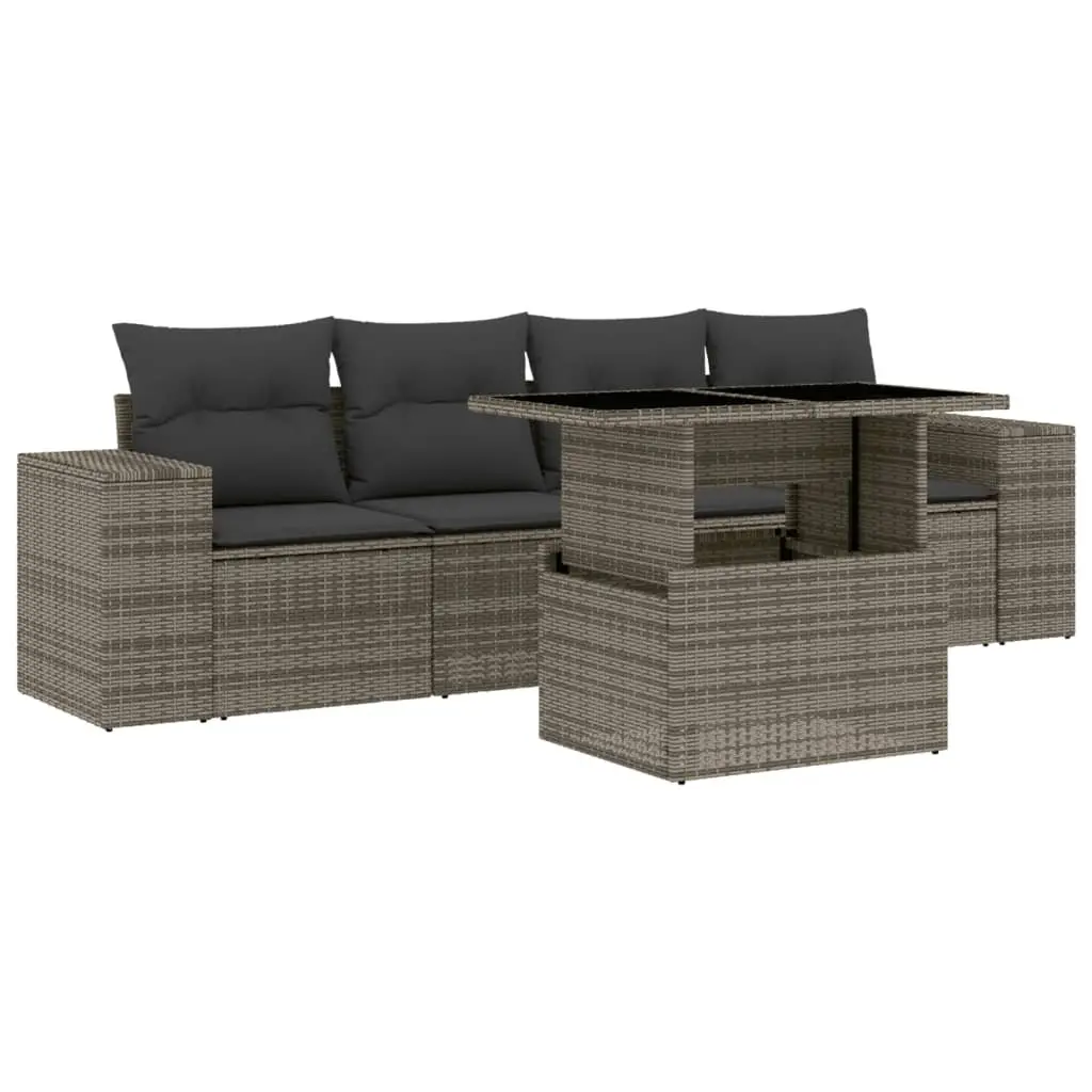 5 Piece Garden Sofa Set Outdoor Patio Furniture Grey Poly Rattan Cushions