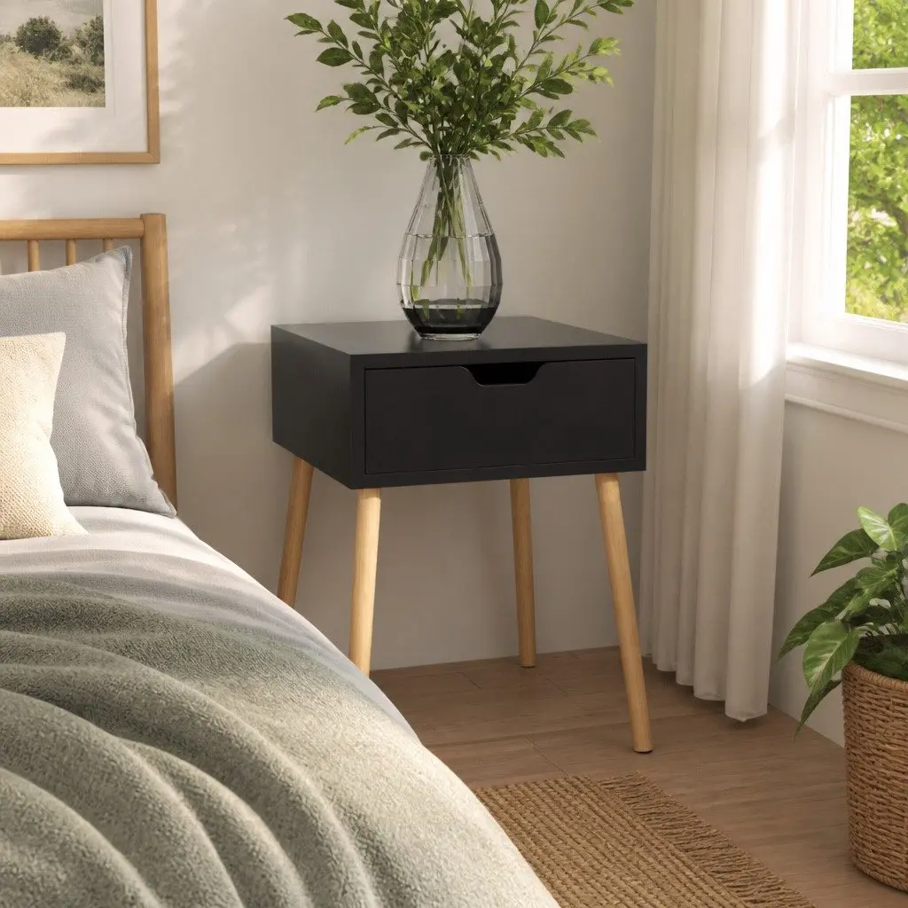 Bedside Cabinet Black High Gloss Modern Side Table Engineered Wood 40x40x56cm