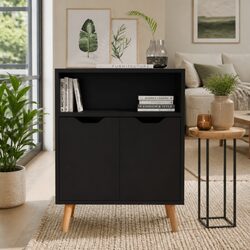 Sideboard Black Engineered Wood Cabinet Storage Display Living Room Furniture