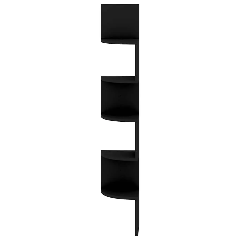 Wall Corner Shelf Black 19x19x123 cm Engineered Wood Rounded Levels Storage
