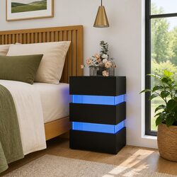 Practical Black LED Nightstand with Storage 45x35x67 cm