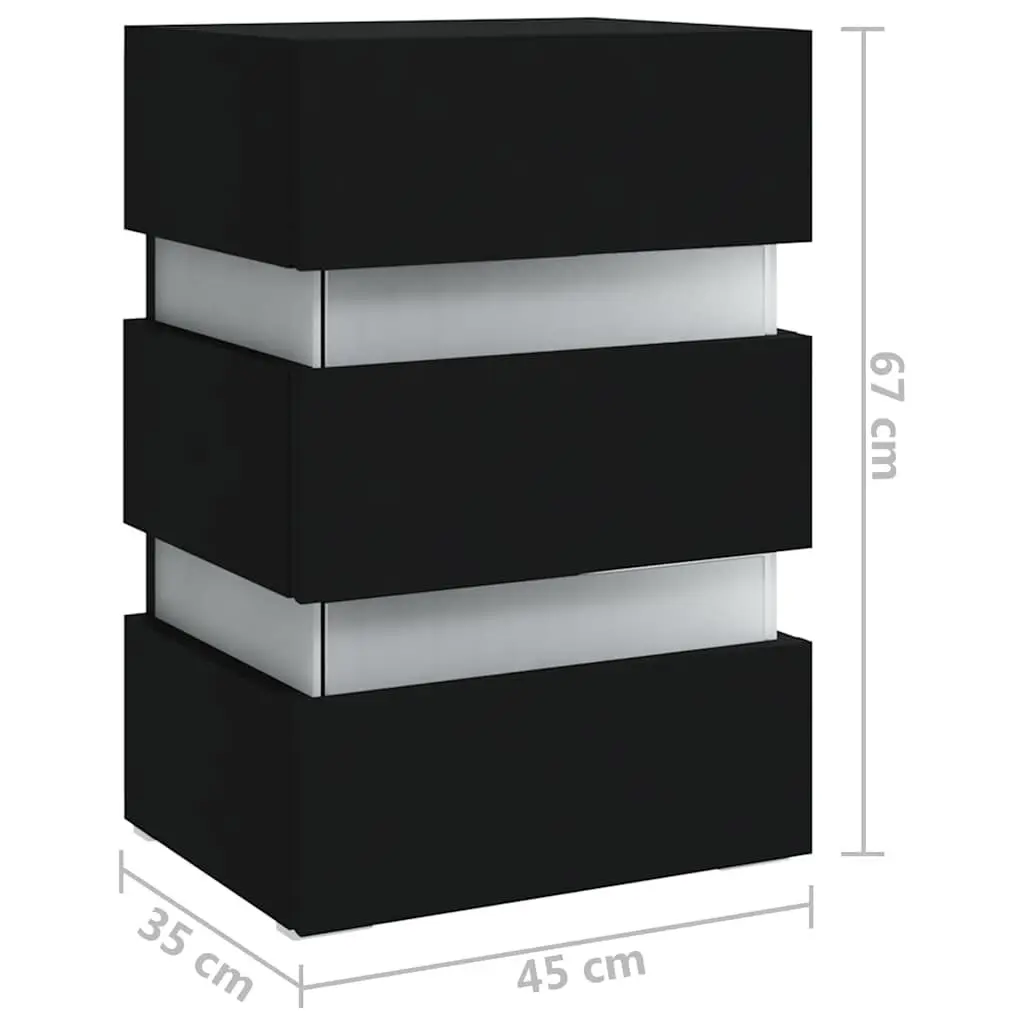 Black LED Nightstand with Storage 45x35x67 cm