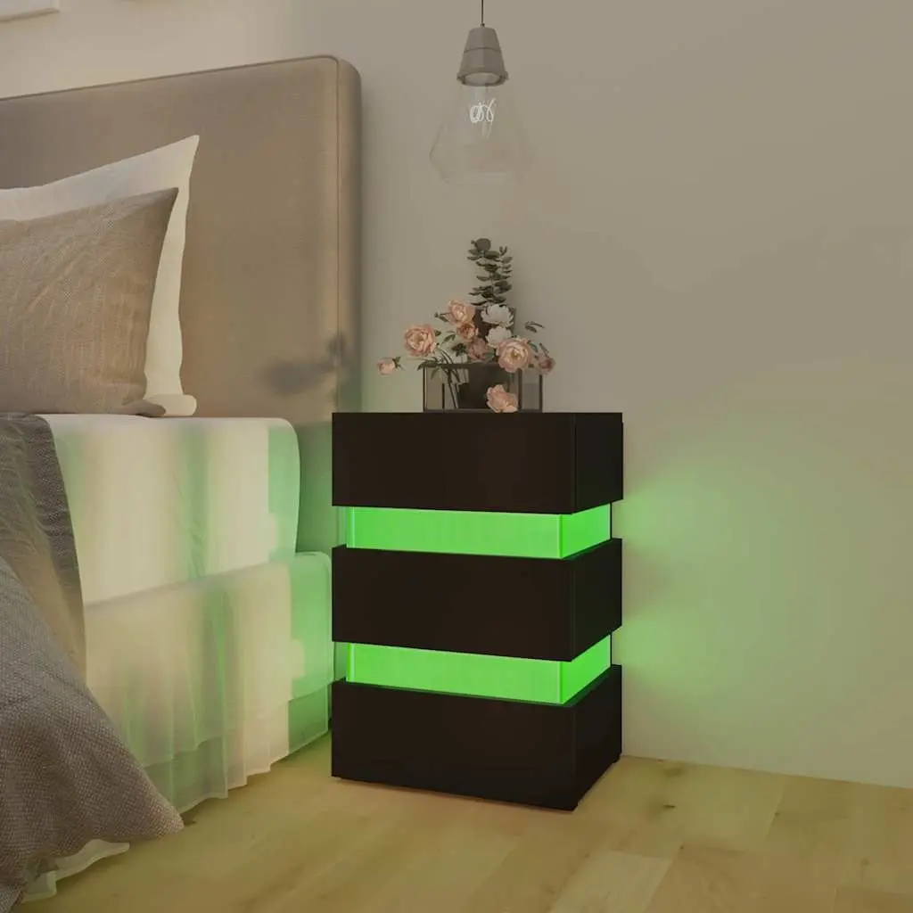 Black LED Nightstand with Storage 45x35x67 cm