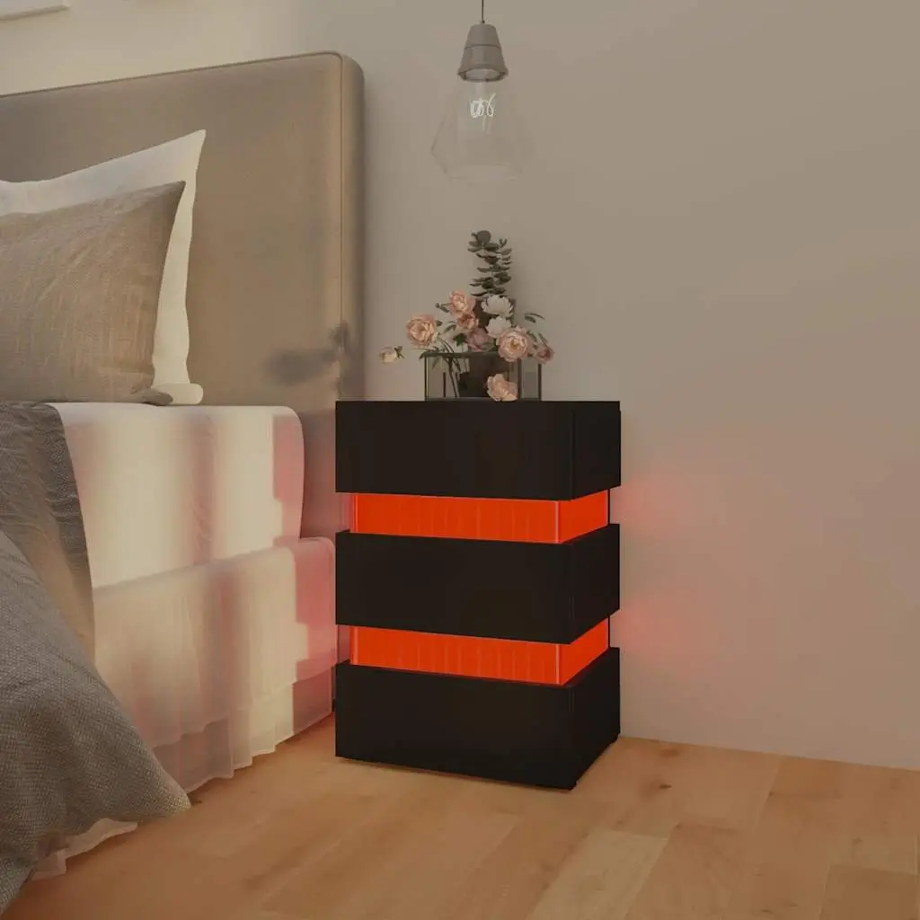 Black LED Nightstand with Storage 45x35x67 cm