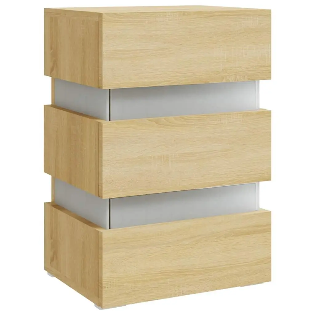 Bedside Table LED Light Storage Cabinet Nightstand Engineered Wood Brown