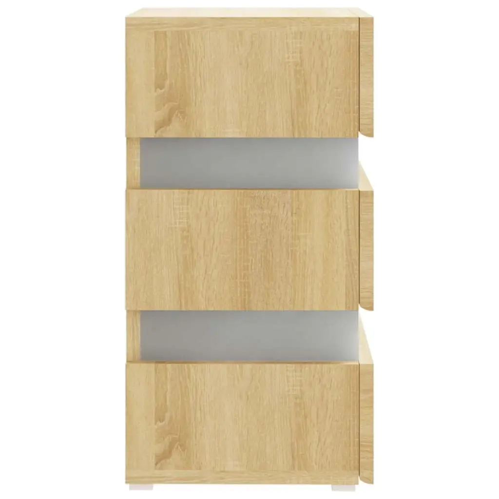 Bedside Table LED Light Storage Cabinet Nightstand Engineered Wood Brown