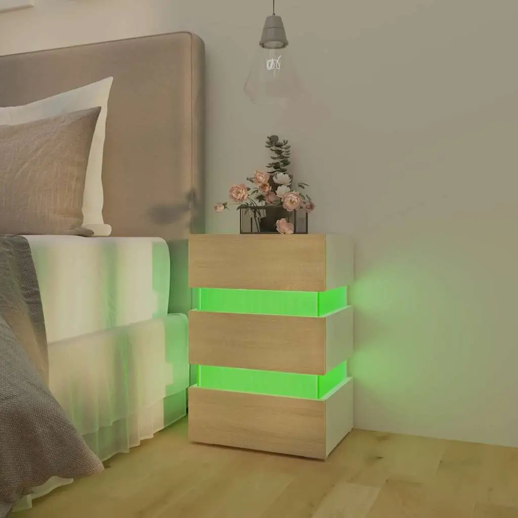Bedside Table with LED Lighting and Storage