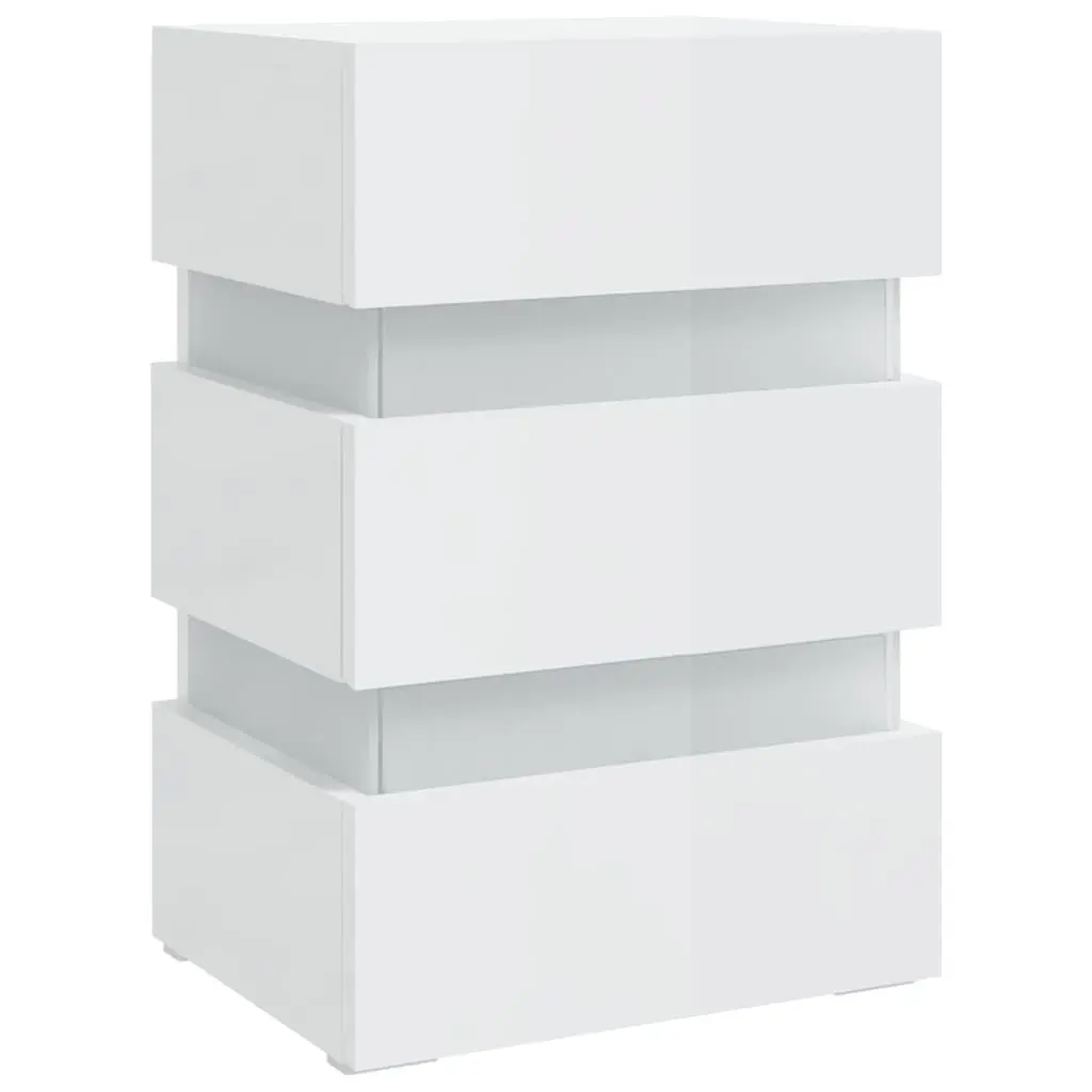 LED Bedside Cabinet White High Gloss Engineered Wood Nightstand Storage Table