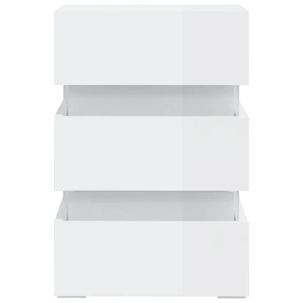 LED Bedside Cabinet White High Gloss Engineered Wood Nightstand Storage Table