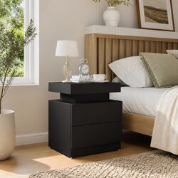 Bedside Cabinet Black Engineered Wood Nightstand Storage Table 45x35x52cm
