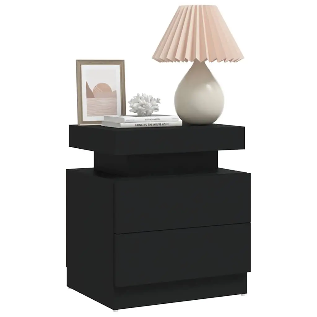 Bedside Cabinet Black Engineered Wood Nightstand Storage Table 45x35x52cm