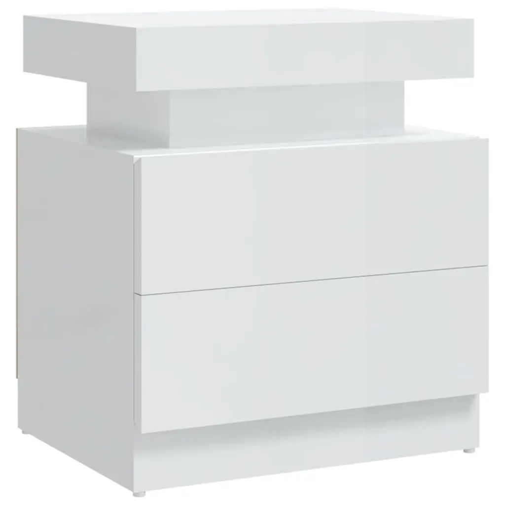 Bedside Cabinet White High Gloss Nightstand Storage Table Engineered Wood