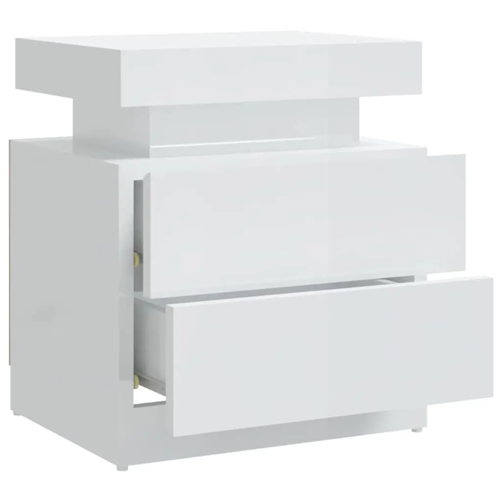 Bedside Cabinet White High Gloss Nightstand Storage Table Engineered Wood