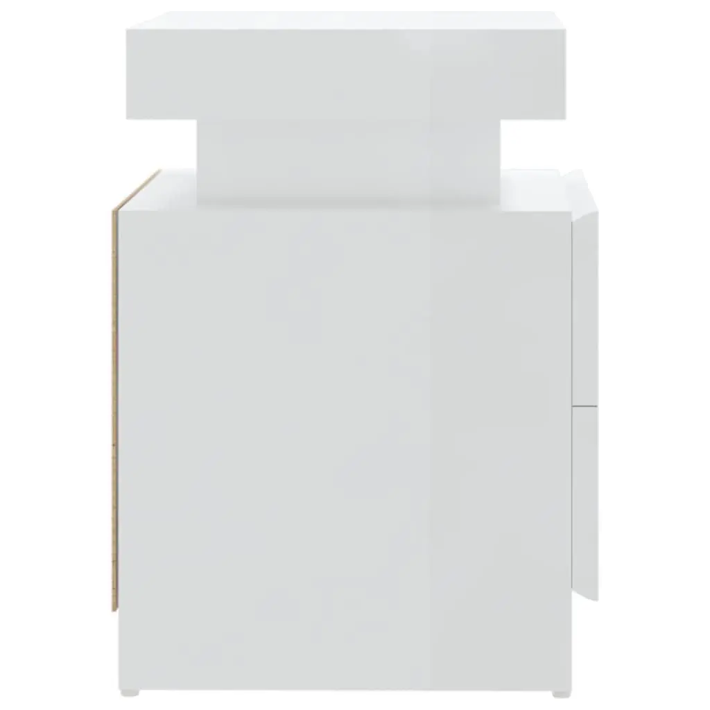 Bedside Cabinet White High Gloss Nightstand Storage Table Engineered Wood