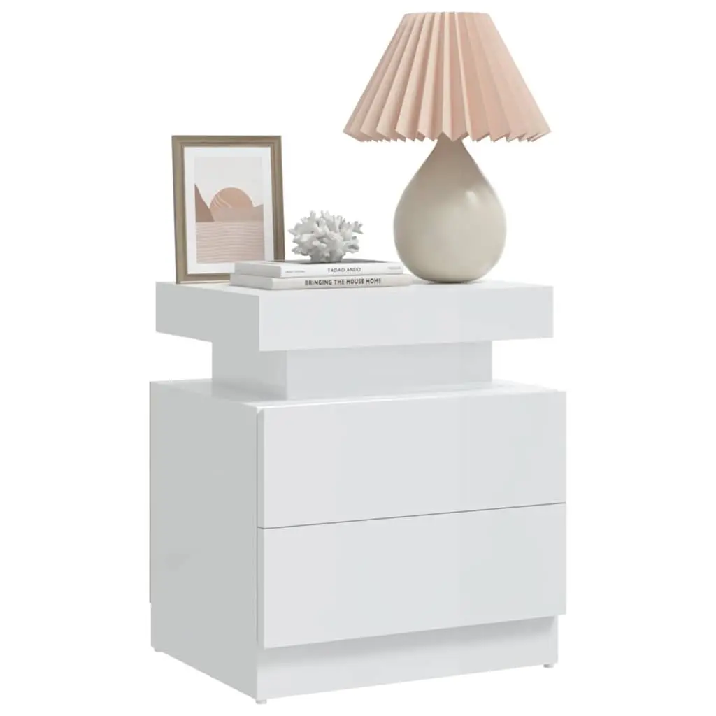 Bedside Cabinet White High Gloss Nightstand Storage Table Engineered Wood