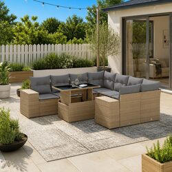 Comfortable 9-Piece Beige Garden Sofa Set