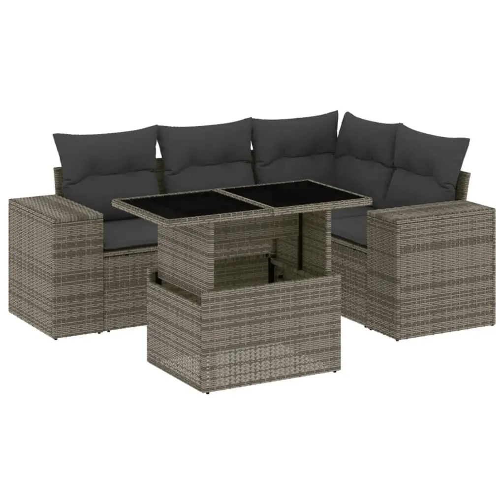 Garden Sofa Set 5 Piece Grey Outdoor Furniture Patio Cushions