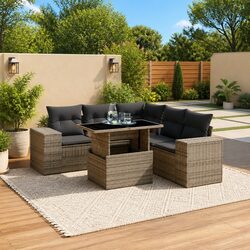 Comfortable 6-Piece Outdoor Sofa Set with Grey Cushions