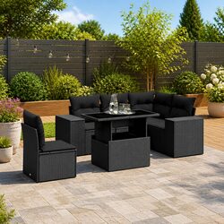 Garden Sofa Set 6 Piece Outdoor Furniture Black Poly Rattan Modular Patio