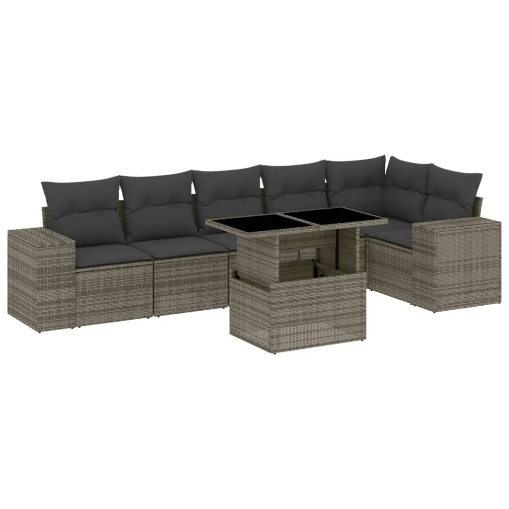 7 Piece Outdoor Garden Sofa Set Grey Poly Rattan with Cushions Patio Furniture
