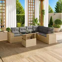 Comfortable 7-Piece Modular Outdoor Sofa Set in Beige