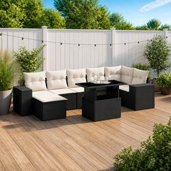 Garden Sofa Set 8 Piece Outdoor Furniture Poly Rattan Black with Cushions Patio