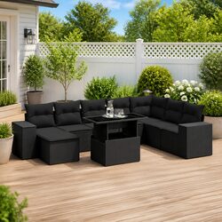 Comfortable 9 Piece Black Rattan Outdoor Sofa Set