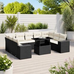 10-Piece Black Rattan Sofa Set with Adjustable Tabletop