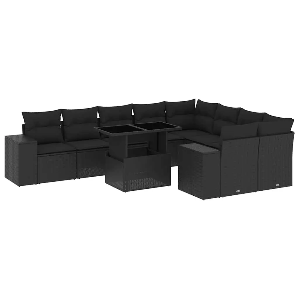Garden Sofa Set Outdoor Furniture 10 Piece Patio Lounge Black Poly Rattan