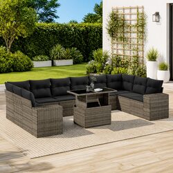 Garden Sofa Set 11 Piece Outdoor Furniture Grey Poly Rattan Modular Patio Lounge