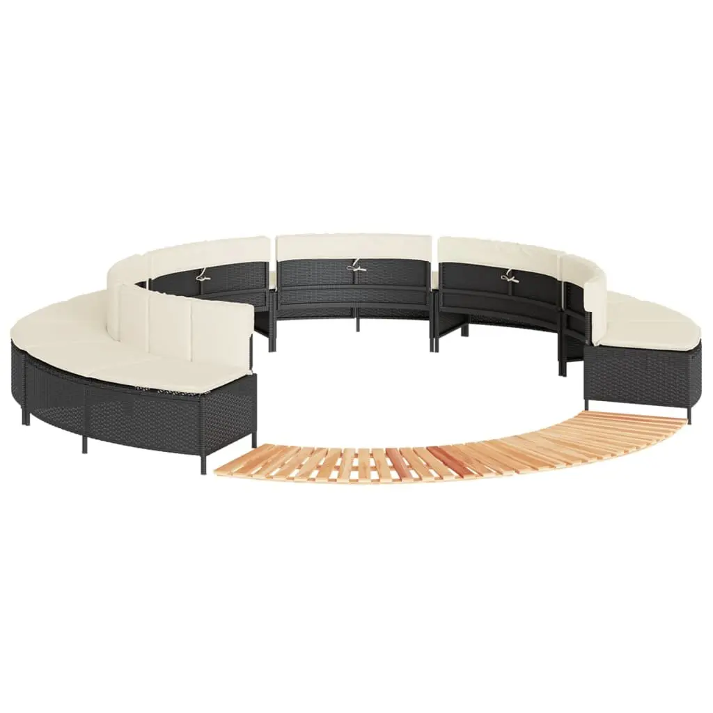 Hot Tub Surround Black Poly Rattan Wood Step Modular Spa Furniture