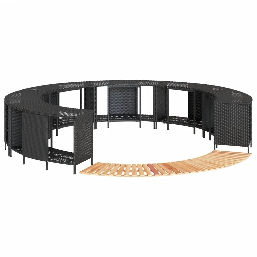 Hot Tub Surround Storage Black Poly Rattan Wood Step Spa Deck Outdoor