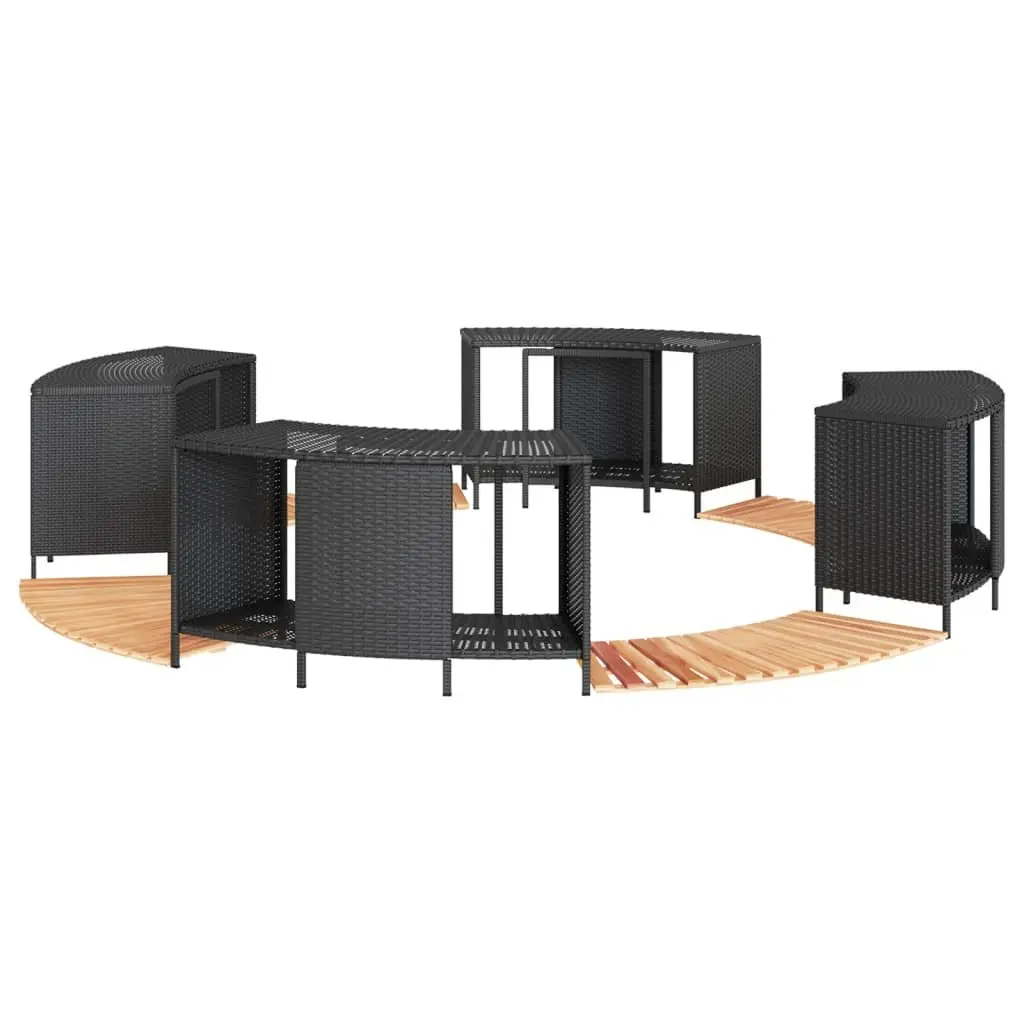 Hot Tub Surround Storage Step Black Poly Rattan Acacia Wood Outdoor Spa