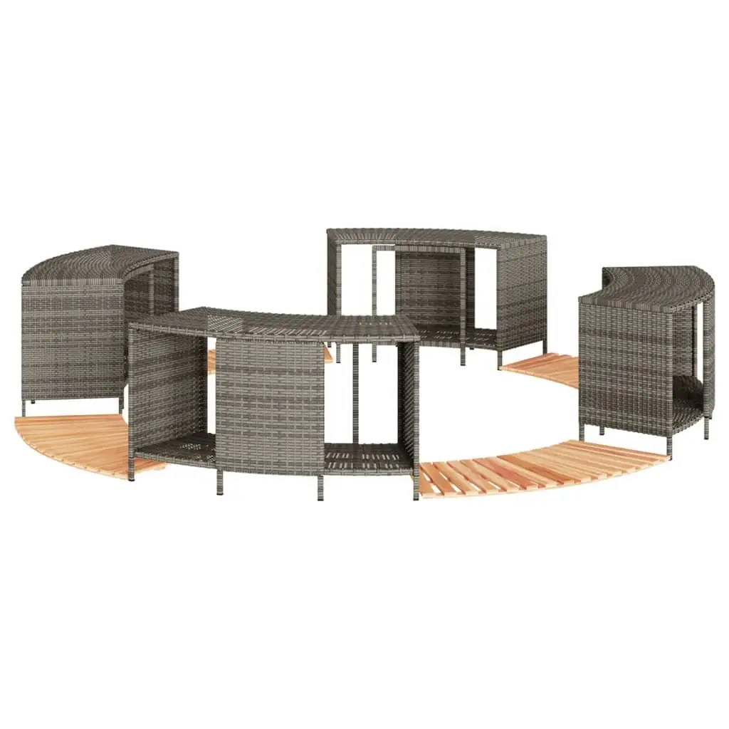 Hot Tub Surround Step Storage Grey PE Rattan Acacia Wood Outdoor Spa